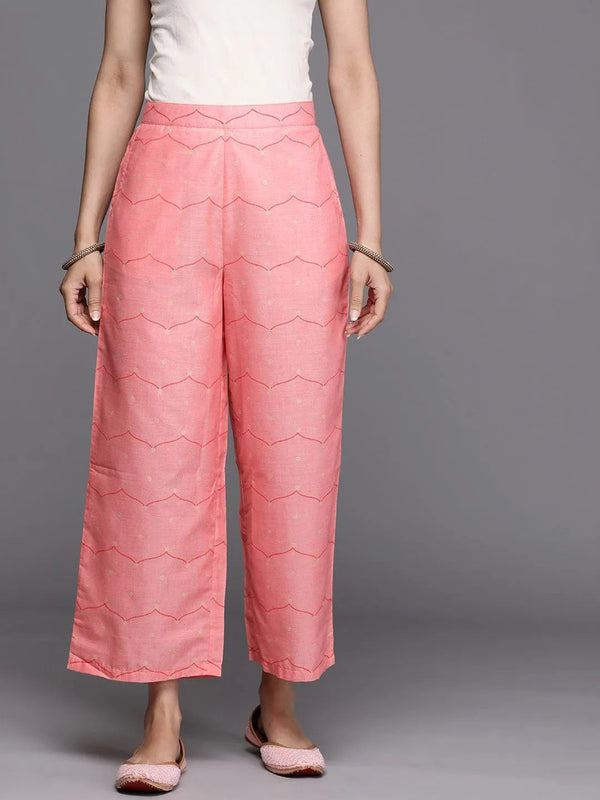 Pink Printed Silk Palazzos - Jashvi