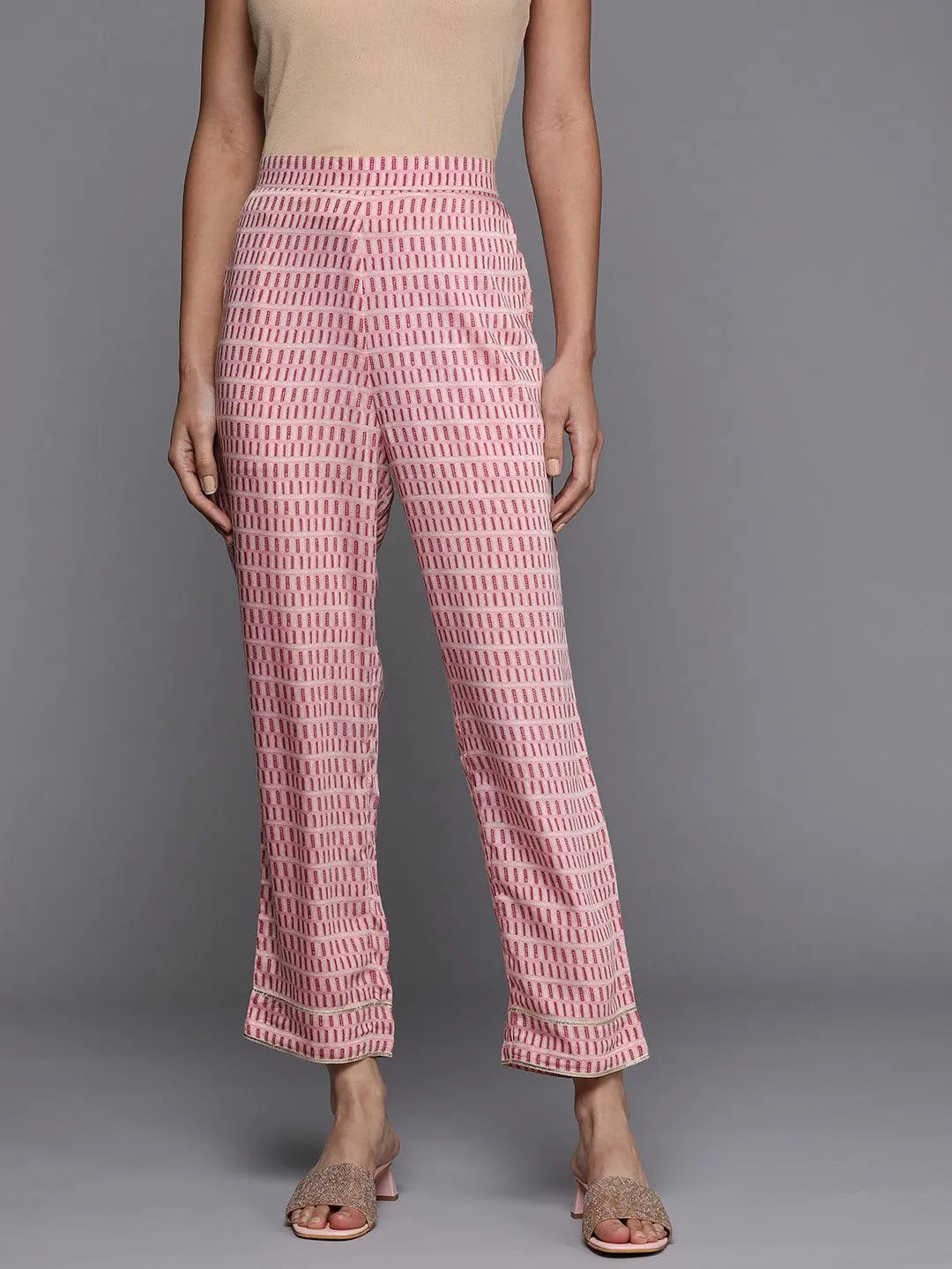 Pink Printed Silk Trousers - Jashvi