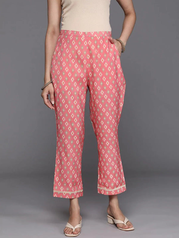 Pink Printed Silk Trousers - Jashvi