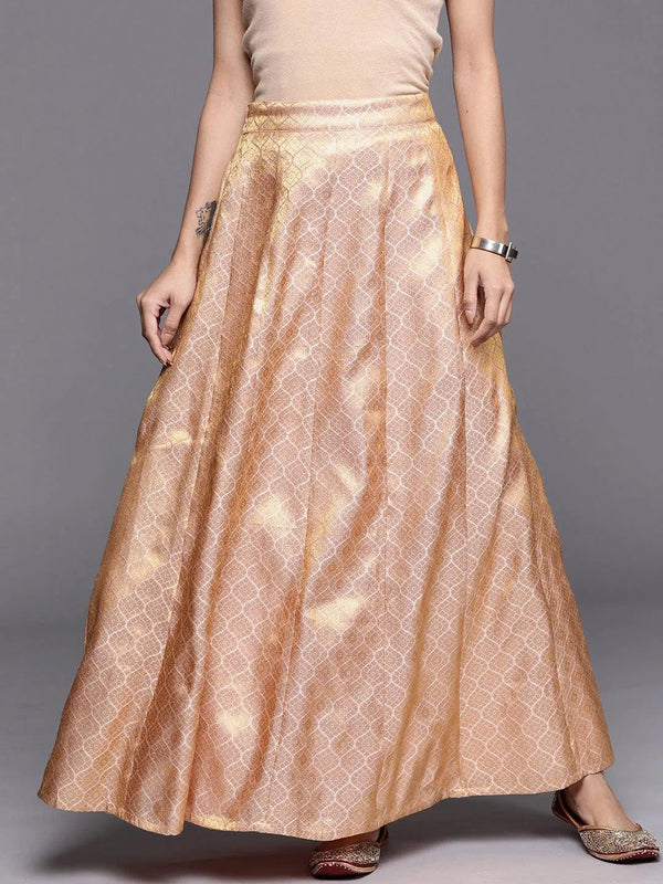 Pink Self Design Brocade Skirt - Jashvi