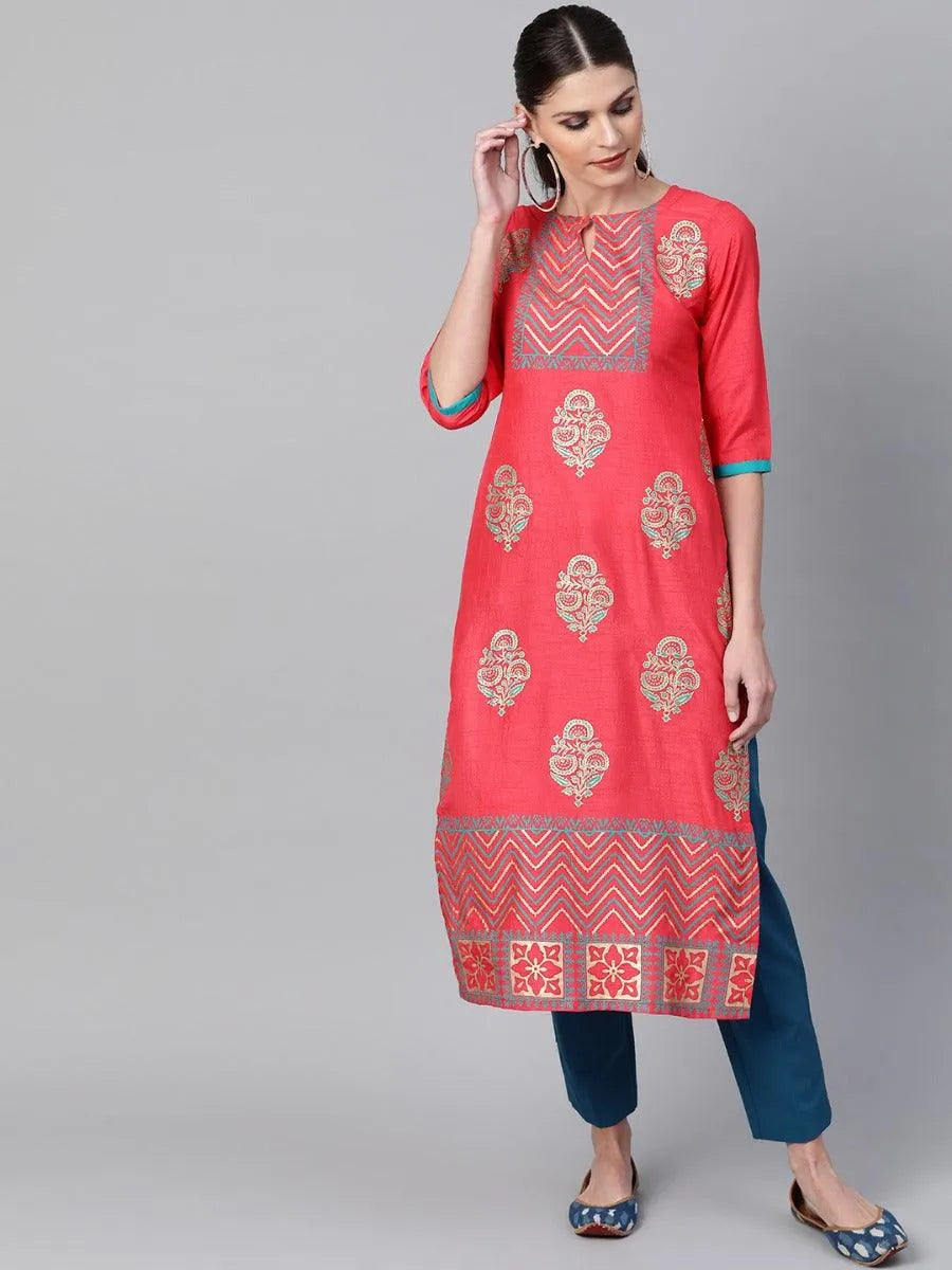 Pink Self Design Chanderi Kurta - Jashvi