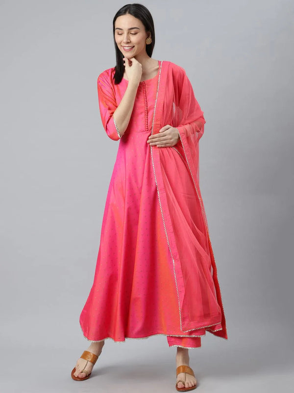 Pink Self Design Chanderi Silk Suit Set - Jashvi