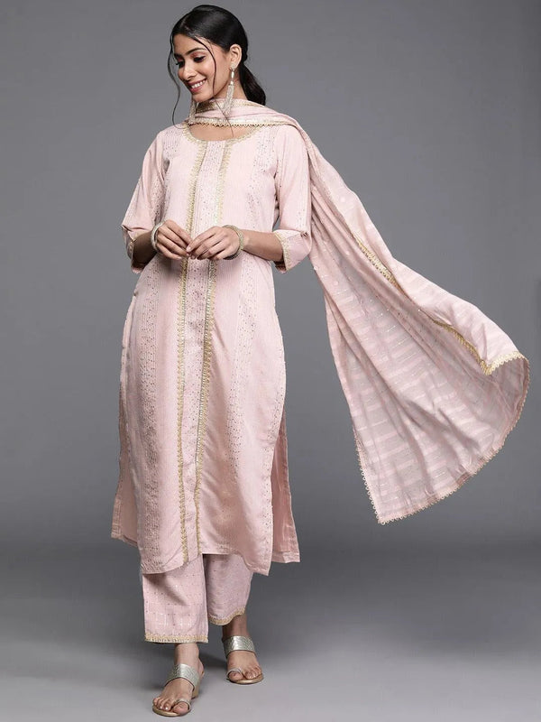 Pink Self Design Chanderi Silk Suit Set - Jashvi