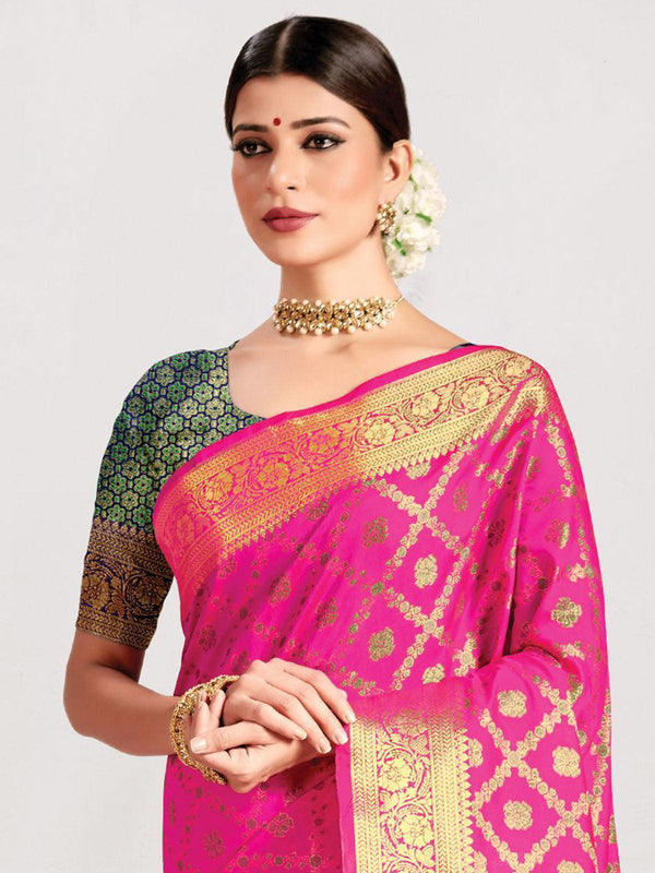 Women's Pink Silk Heavy Jari Wevon Designer Saree - Odette