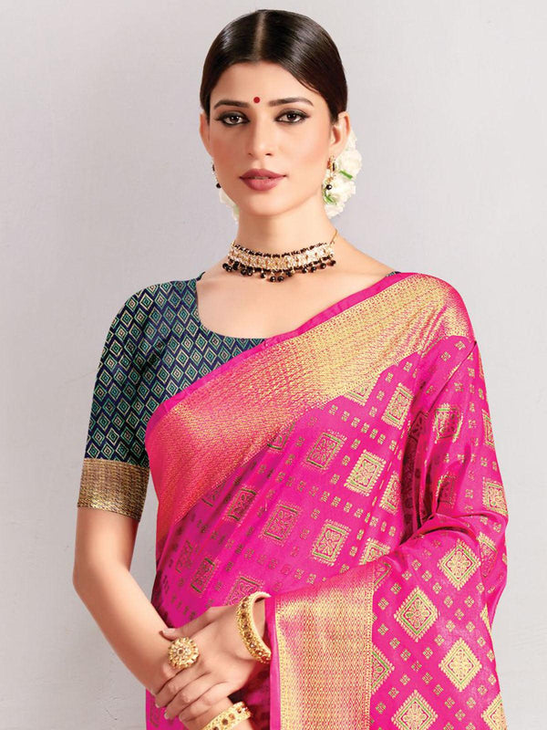 Women's Pink Silk Heavy Jari Wevon Designer Saree - Odette