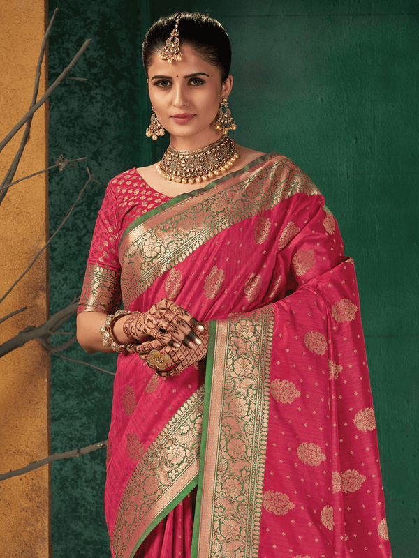 Women's Pink Silk Heavy Woven Designer Saree - Odette