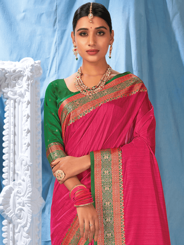 Women's Pink Silk Heavy Woven Designer Saree - Odette