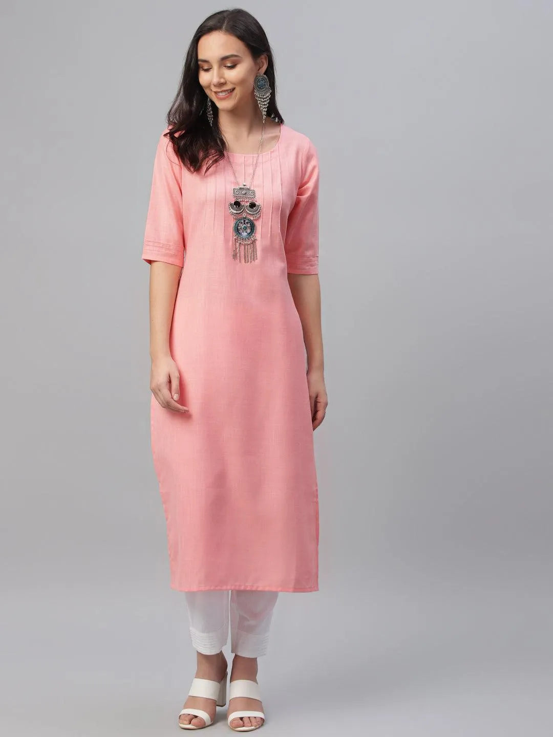 Pink Solid Cotton Kurta - Jashvi