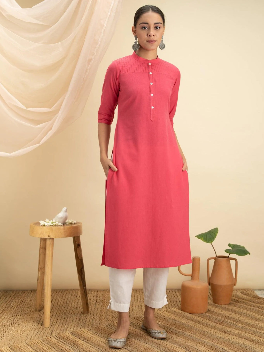 Pink Solid Cotton Kurta - Jashvi