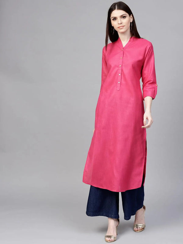 Pink Solid Cotton Kurta - Jashvi