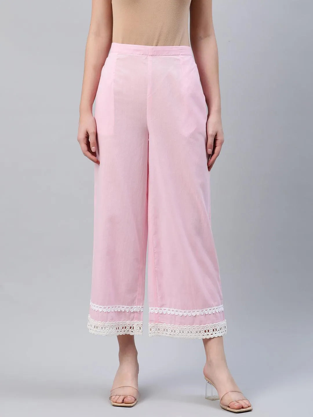 Pink Solid Cotton Palazzos - Jashvi