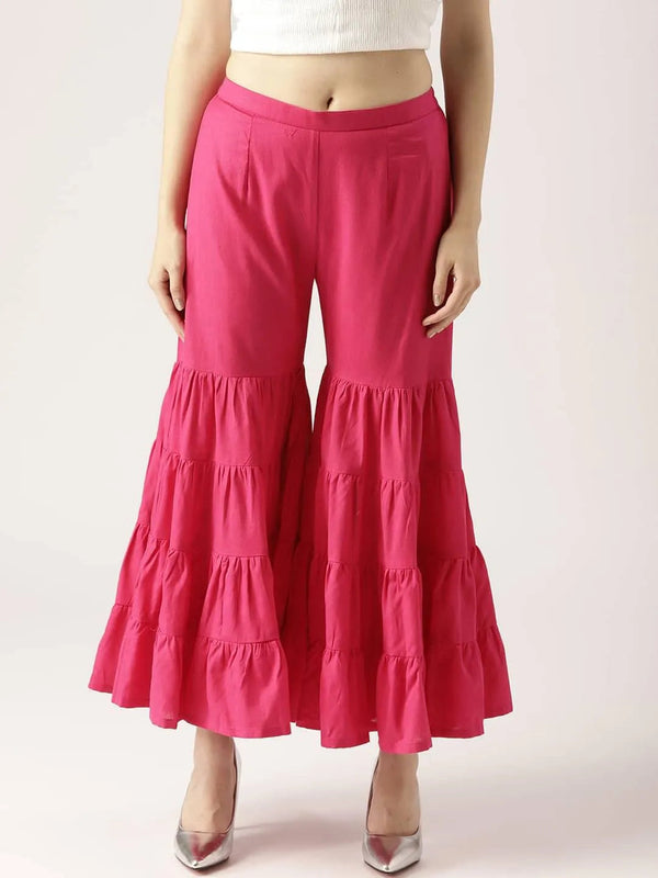 Pink Solid Cotton Palazzos - Jashvi