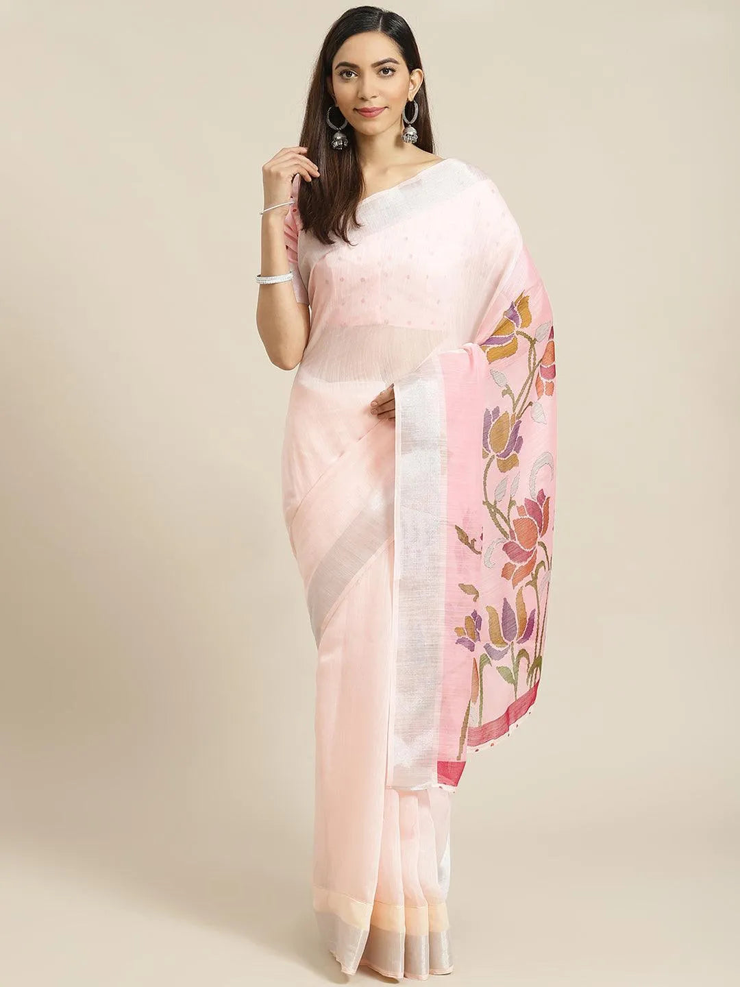 Pink Solid Cotton Saree - Jashvi