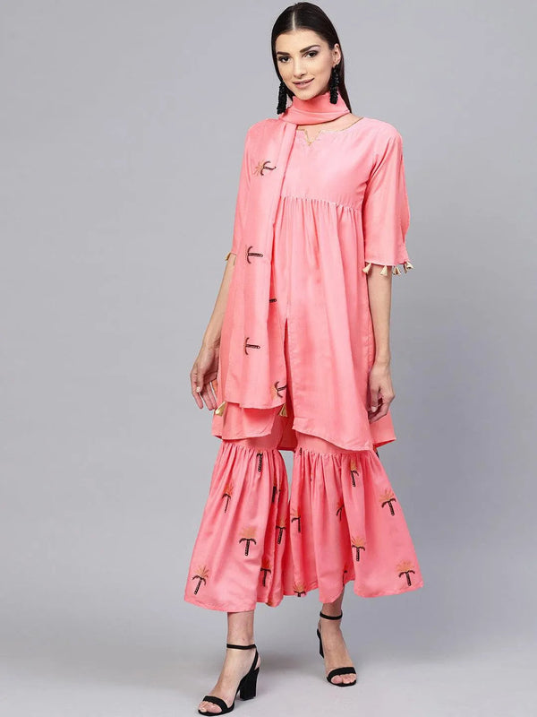 Pink Solid Muslin Suit Set - Jashvi