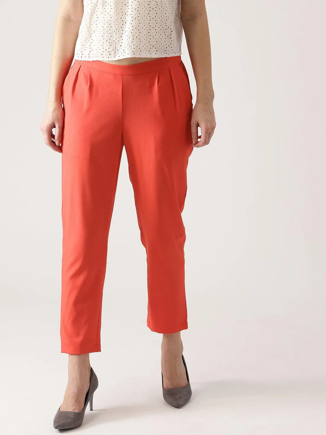 Pink Solid Polyester Trousers - Jashvi