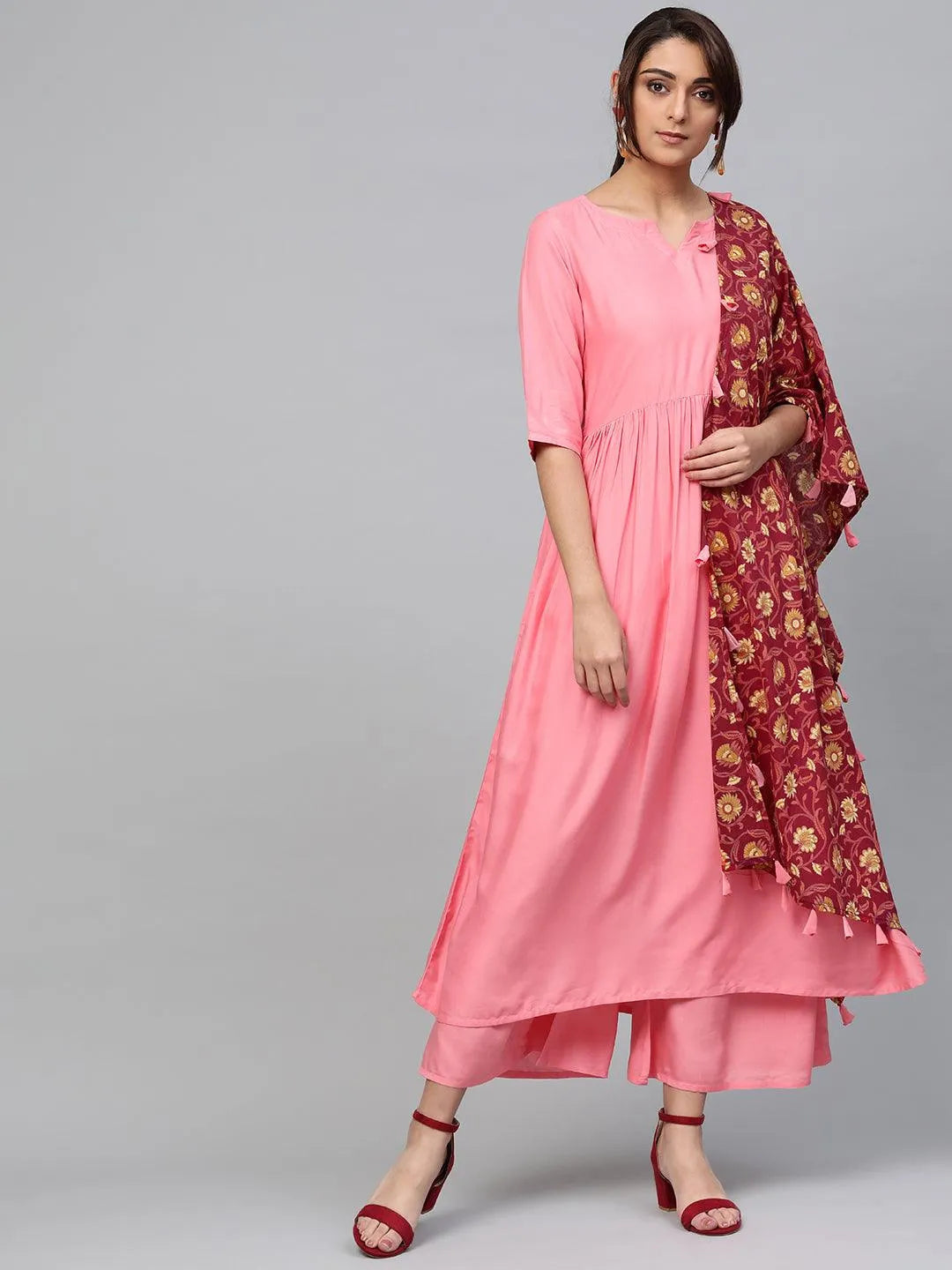 Pink Solid Rayon Suit Set - Jashvi