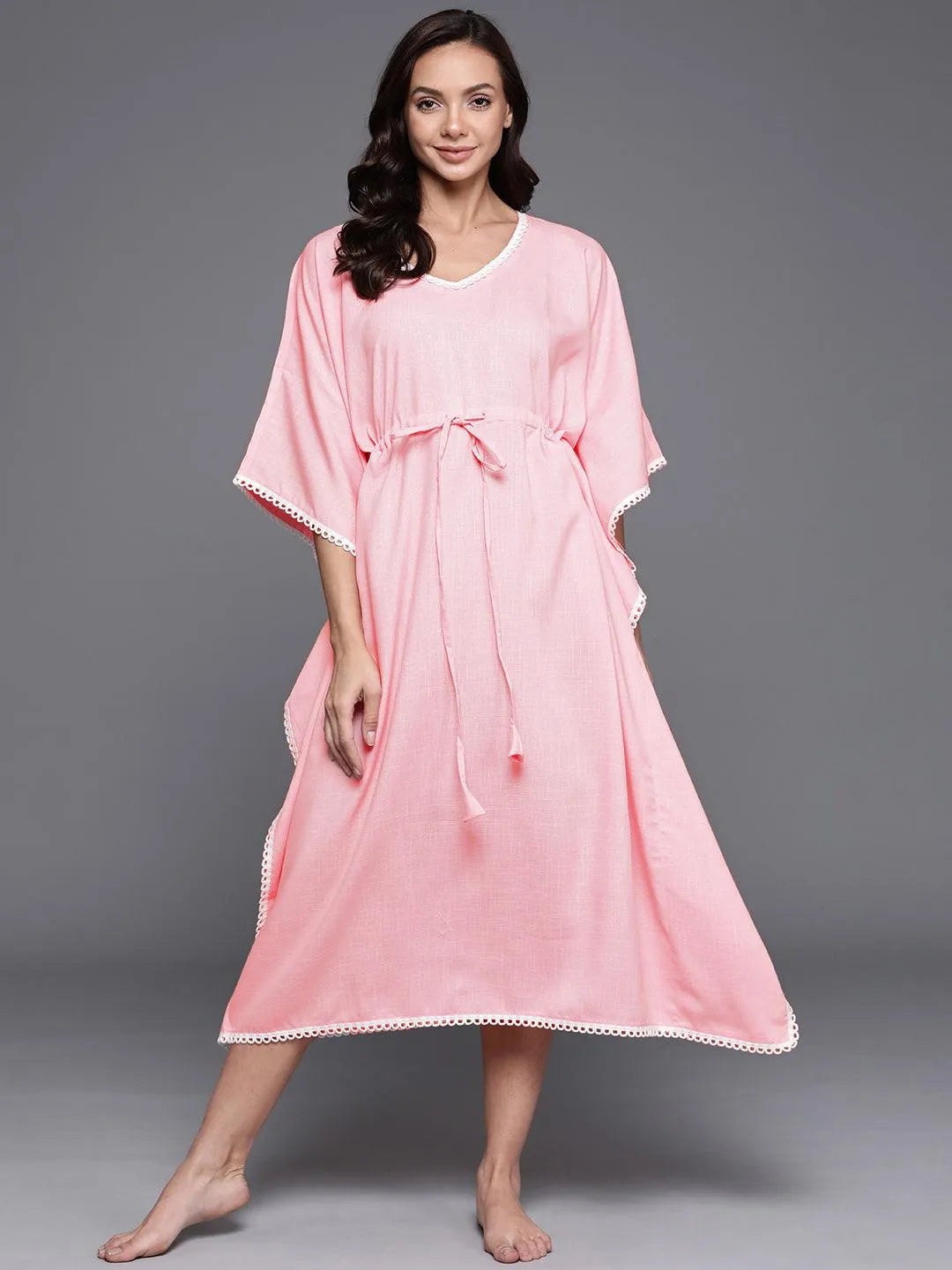 Pink Solid Rayon Nightdress - Jashvi