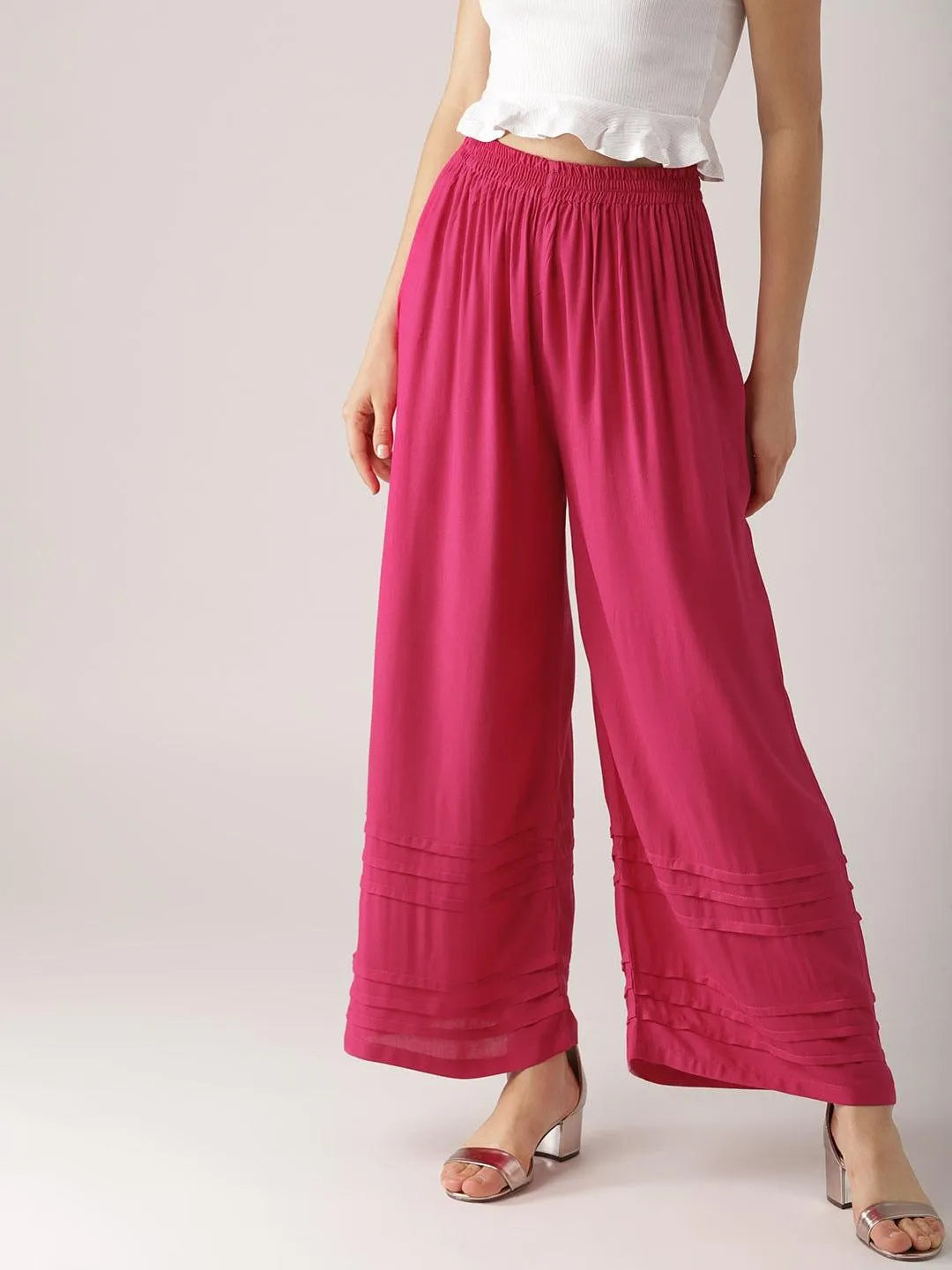 Pink Solid Rayon Palazzos - Jashvi