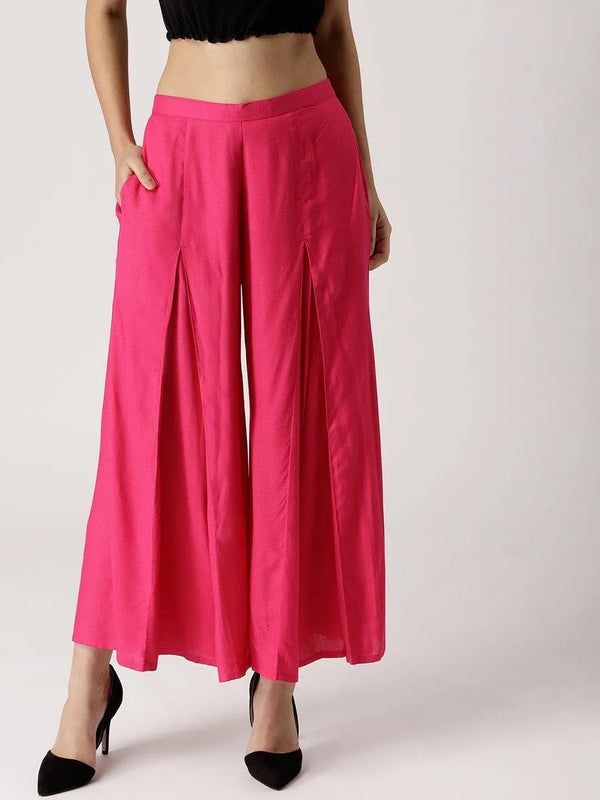 Pink Solid Rayon Palazzos - Jashvi