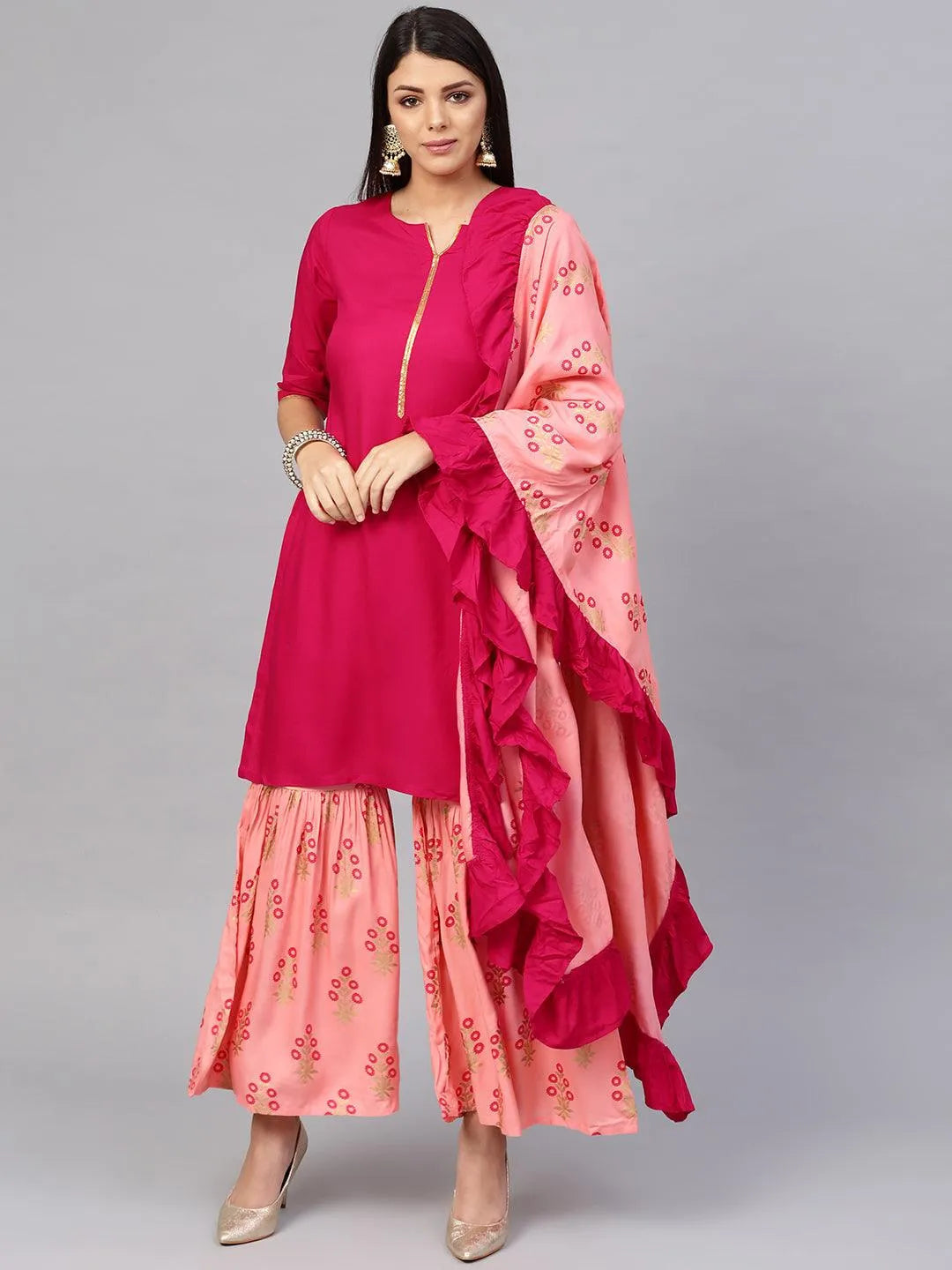 Pink Solid Rayon Suit Set - Jashvi