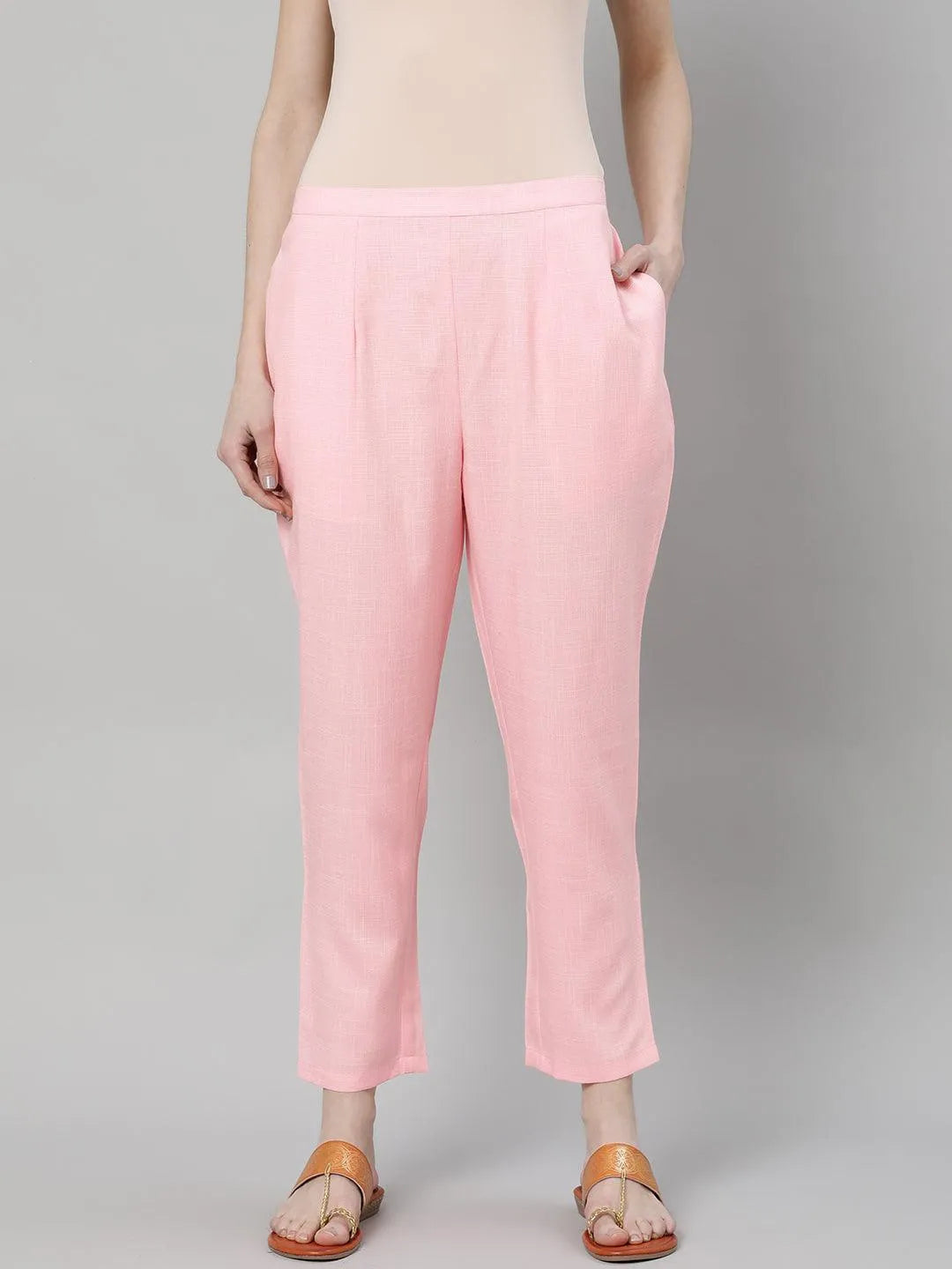 Pink Solid Rayon Trousers - Jashvi