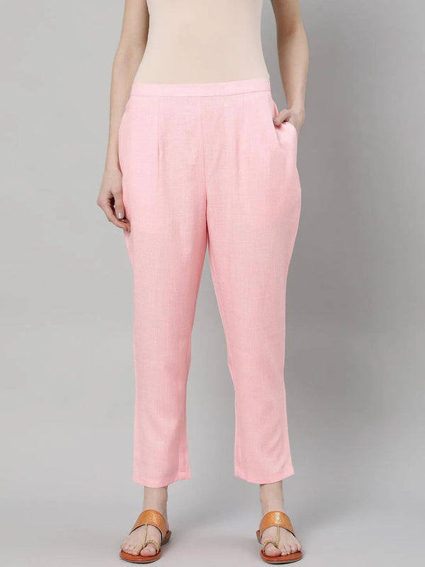 Pink Solid Rayon Trousers - Jashvi