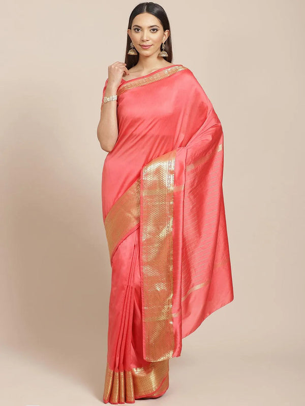 Pink Solid Silk Blend Saree - Jashvi