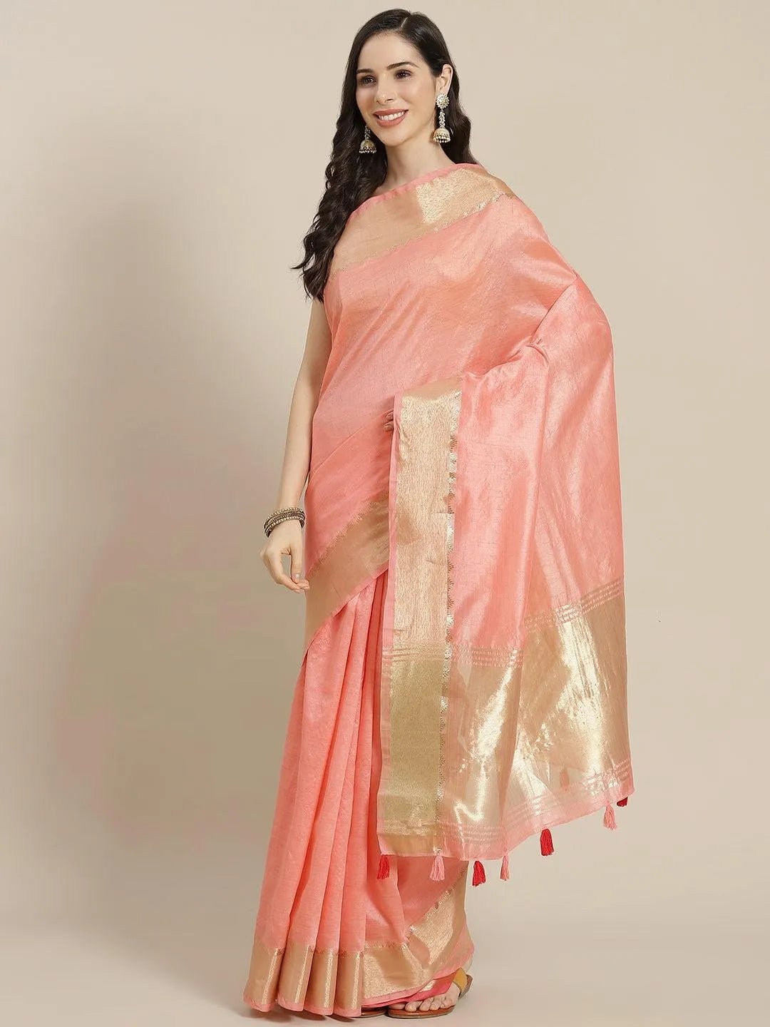 Pink Solid Silk Blend Saree - Jashvi