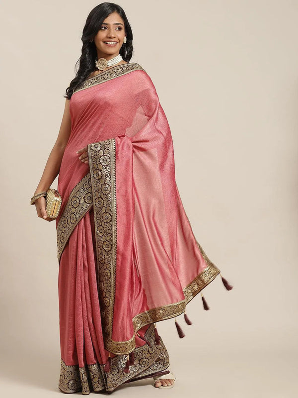 Pink Solid Silk Blend Saree - Jashvi