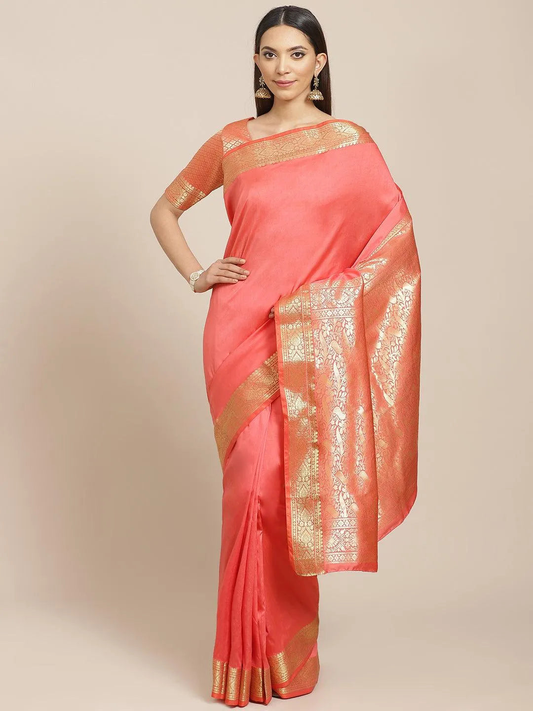 Pink Solid Silk Blend Saree - Jashvi