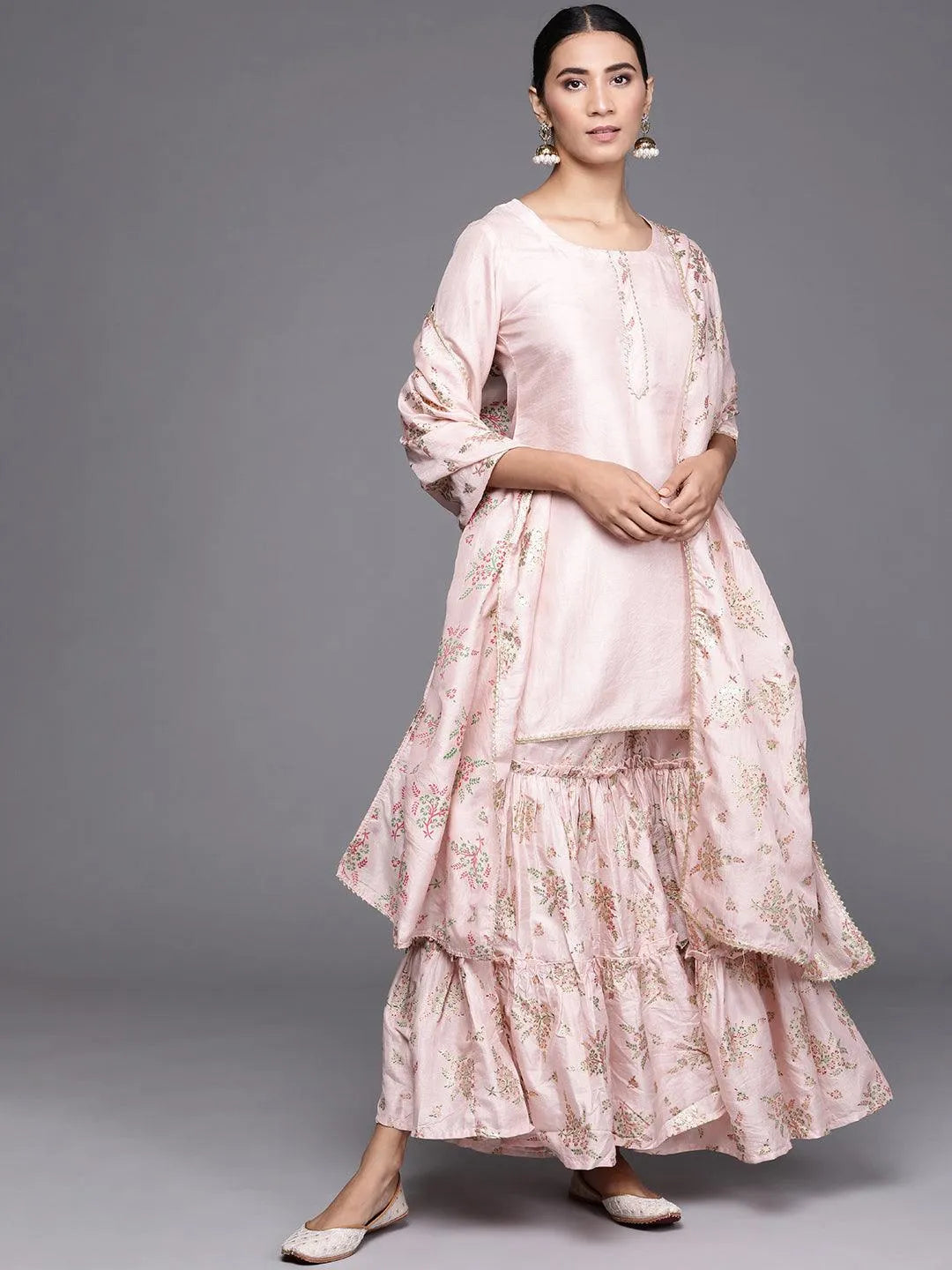 Pink Solid Silk Blend Suit Set - Jashvi