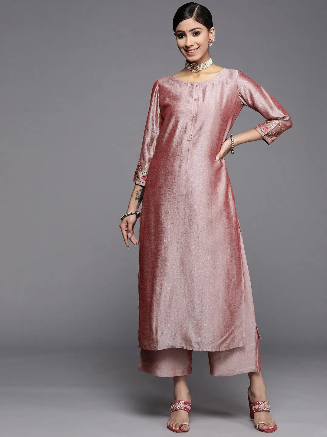 Pink Solid Silk Kurta - Jashvi