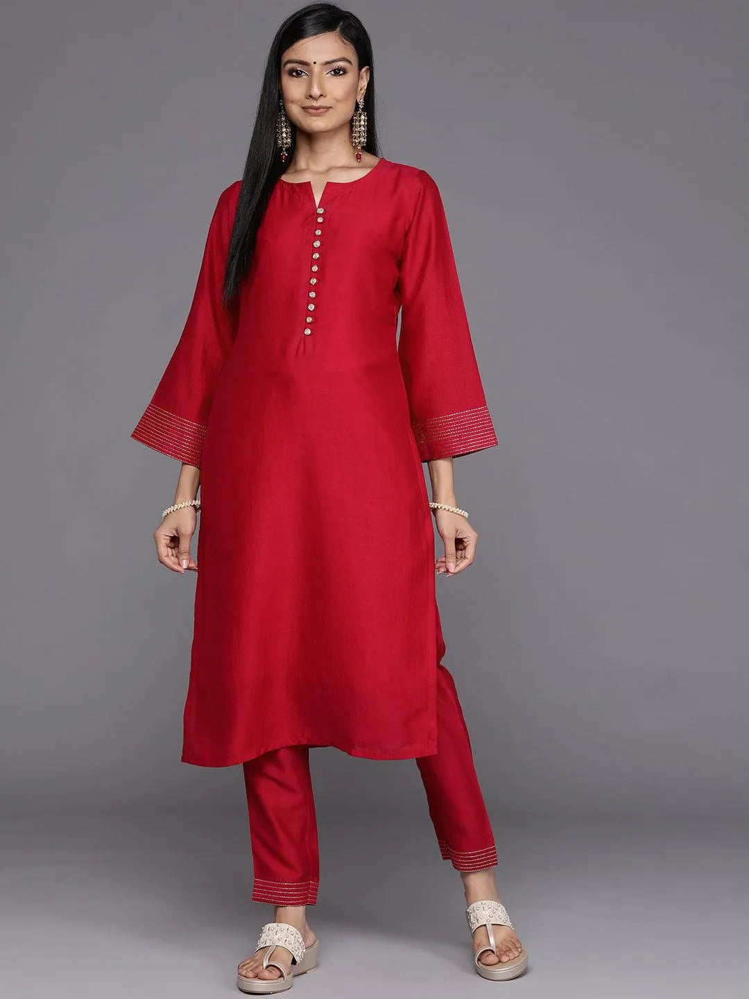 Pink Solid Silk Straight Kurta - Jashvi