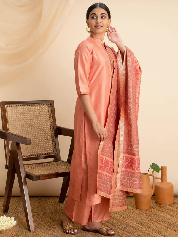 Pink Solid Silk Suit Set - Jashvi