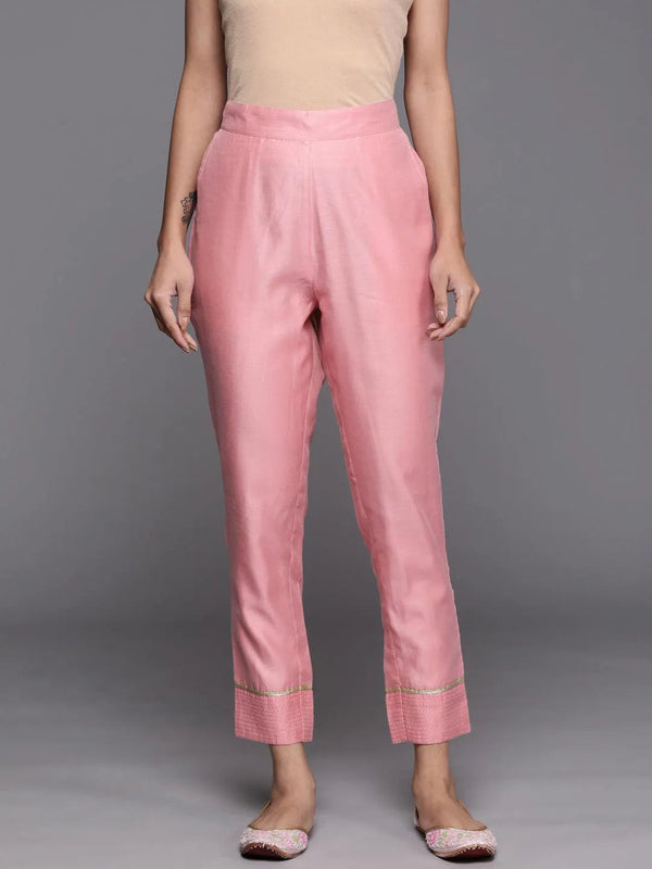 Pink Solid Silk Trousers - Jashvi