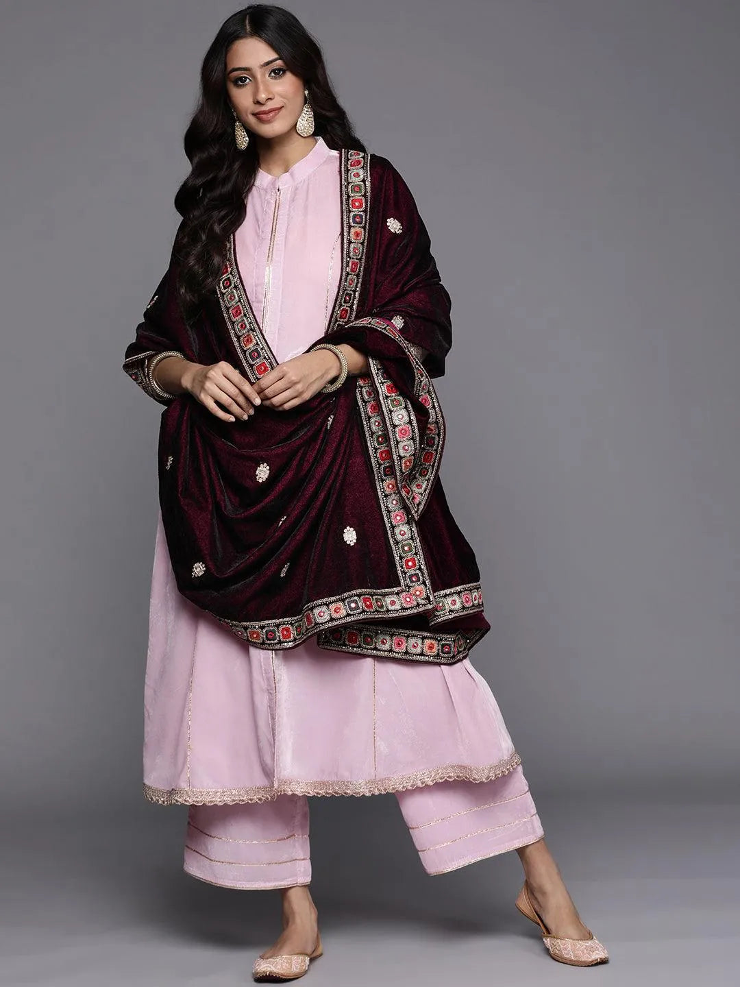 Pink Solid Velvet Suit Set - Jashvi