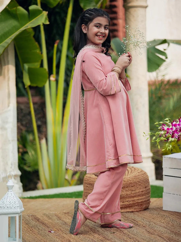 Pink Solid Velvet Suit Set - Jashvi