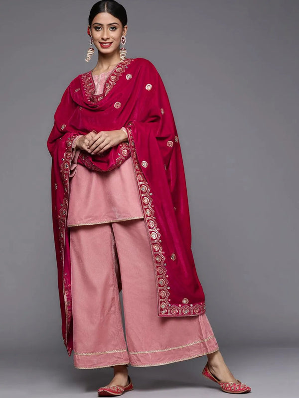 Pink Solid Velvet Suit Set - Jashvi