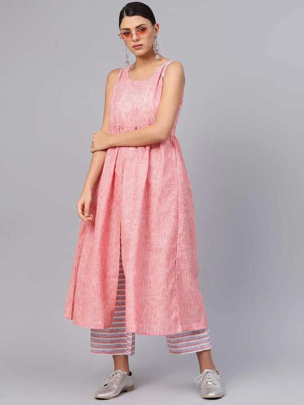 Pink Striped Cotton Kurta Set - Jashvi