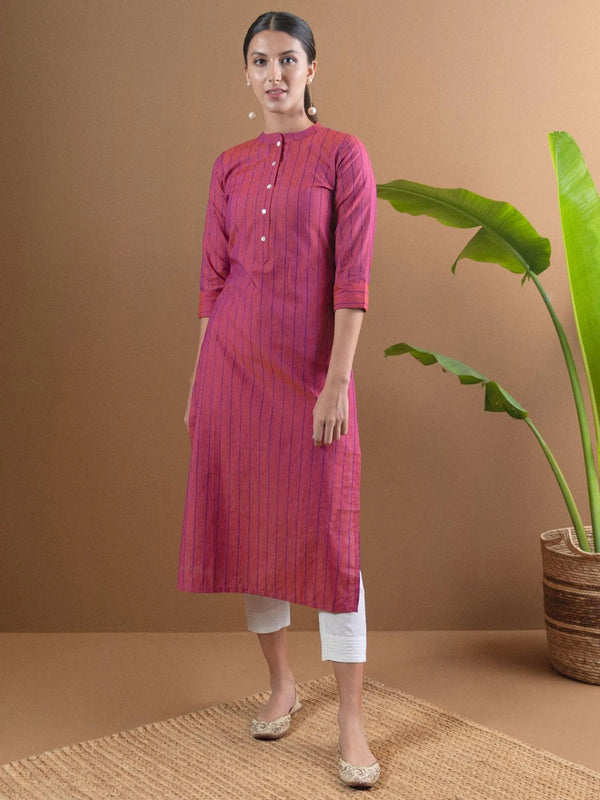 Pink Striped Cotton Kurta - Jashvi