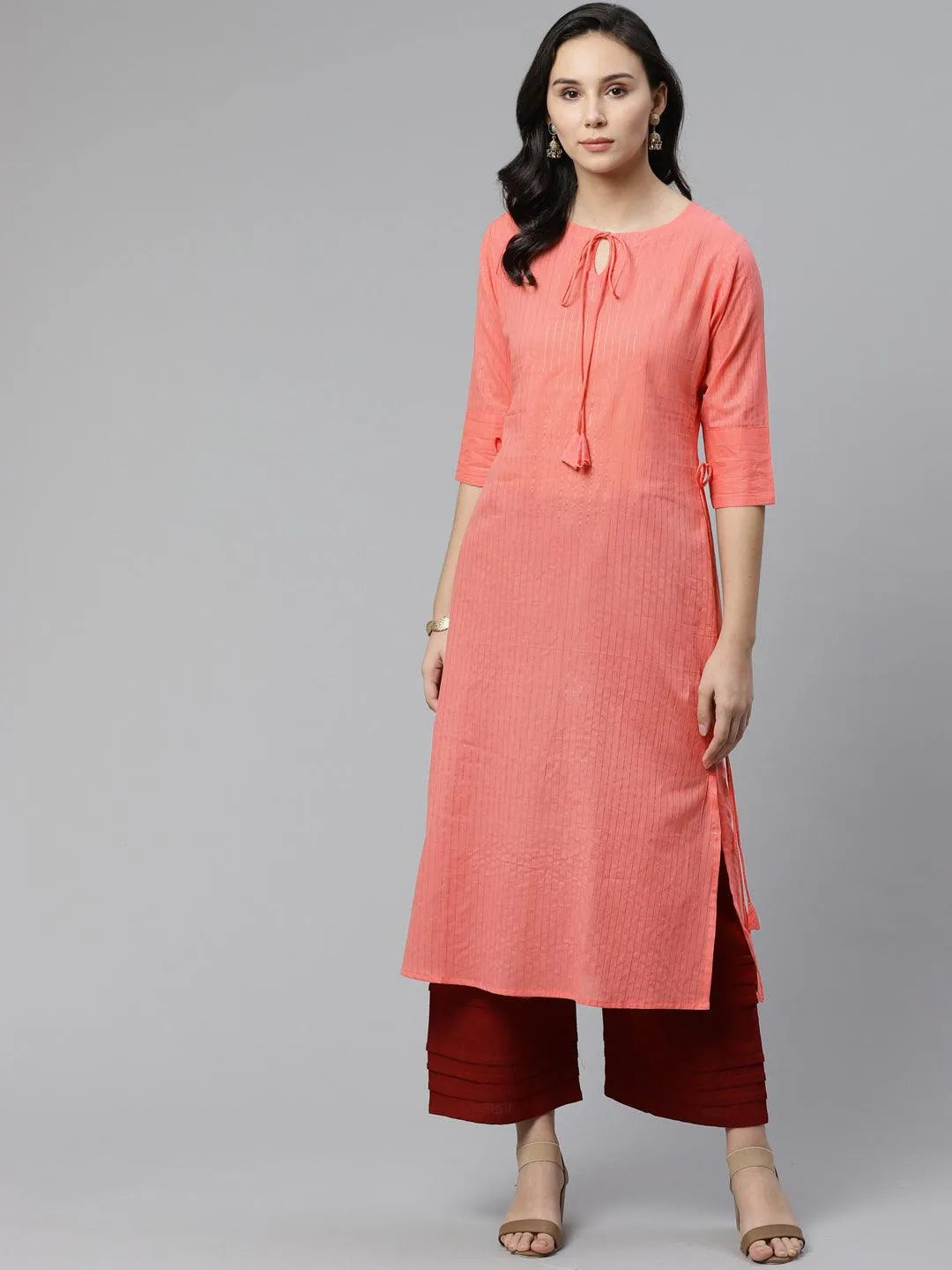 Pink Striped Cotton Kurta - Jashvi