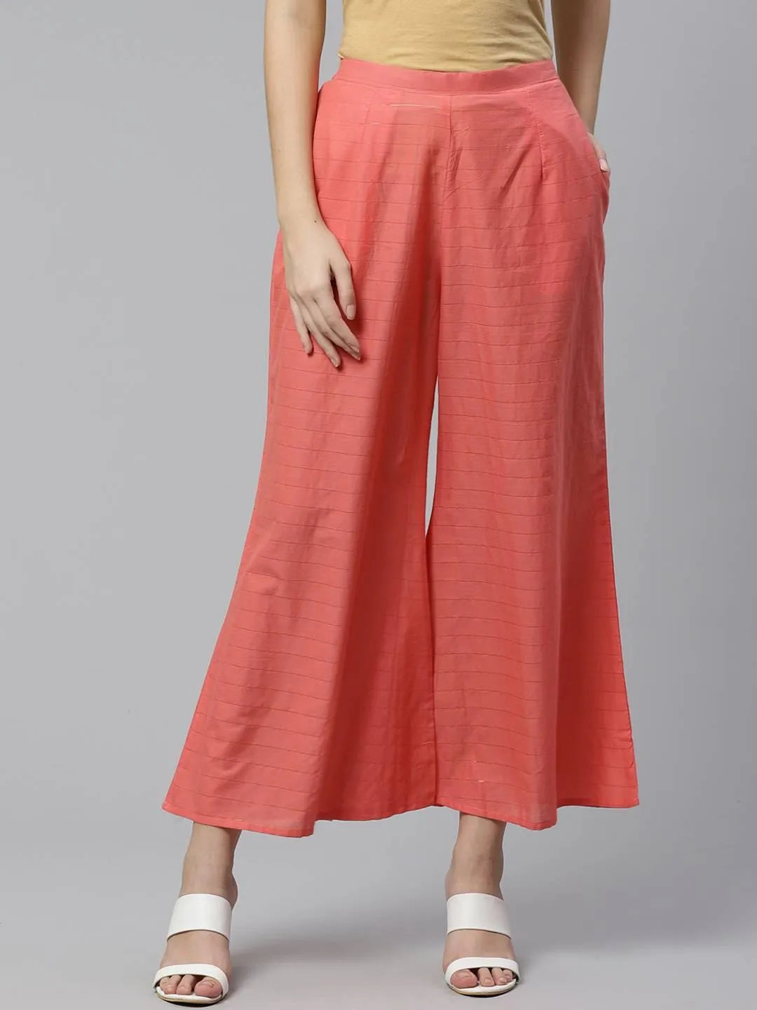 Pink Striped Cotton Palazzos - Jashvi