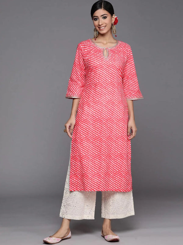 Pink Striped Cotton Straight Kurta - Jashvi