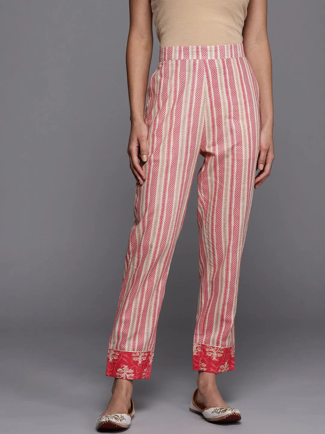 Pink Striped Cotton Trousers - Jashvi