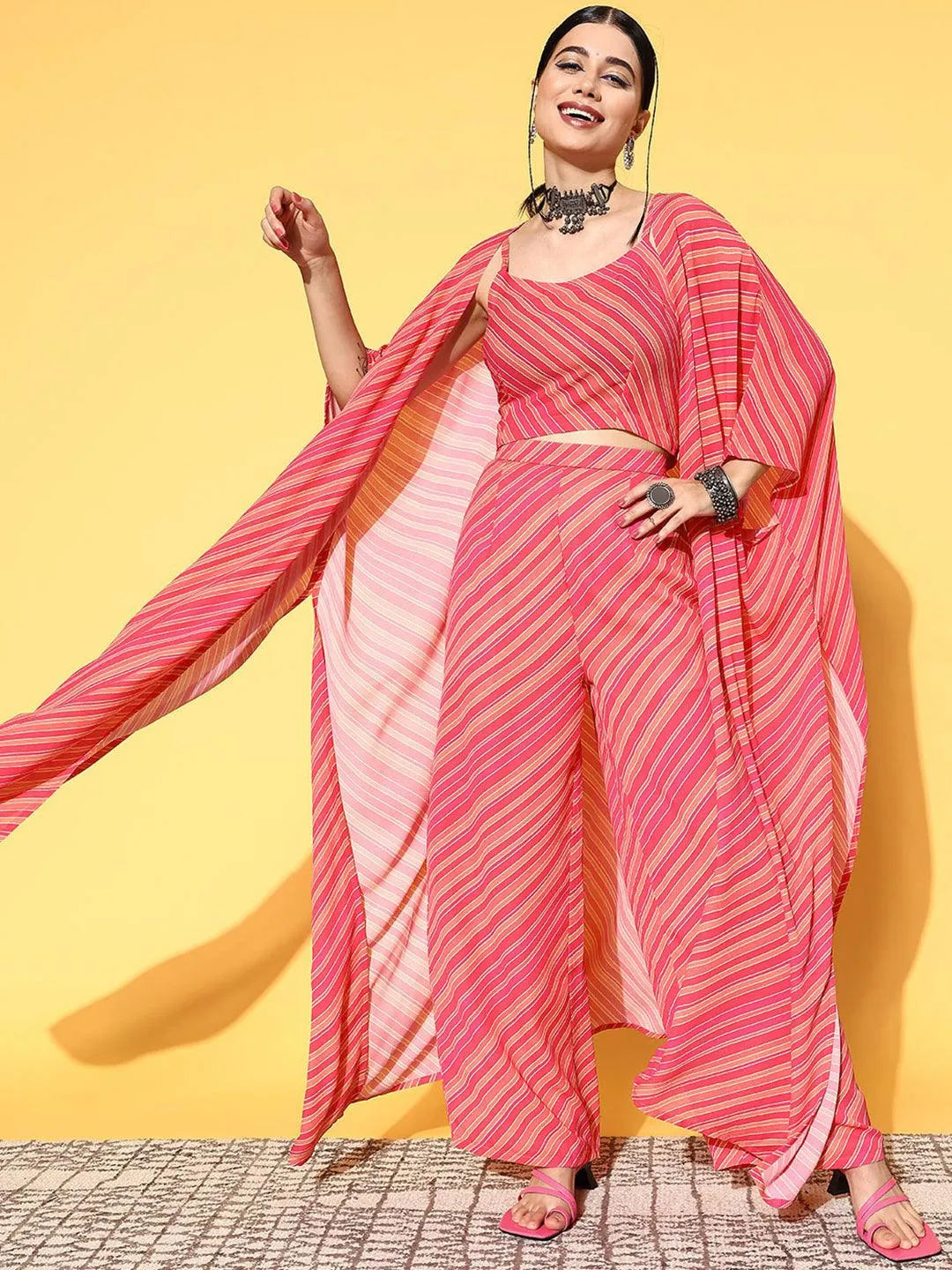 Pink Striped Georgette Co-Ords - Jashvi