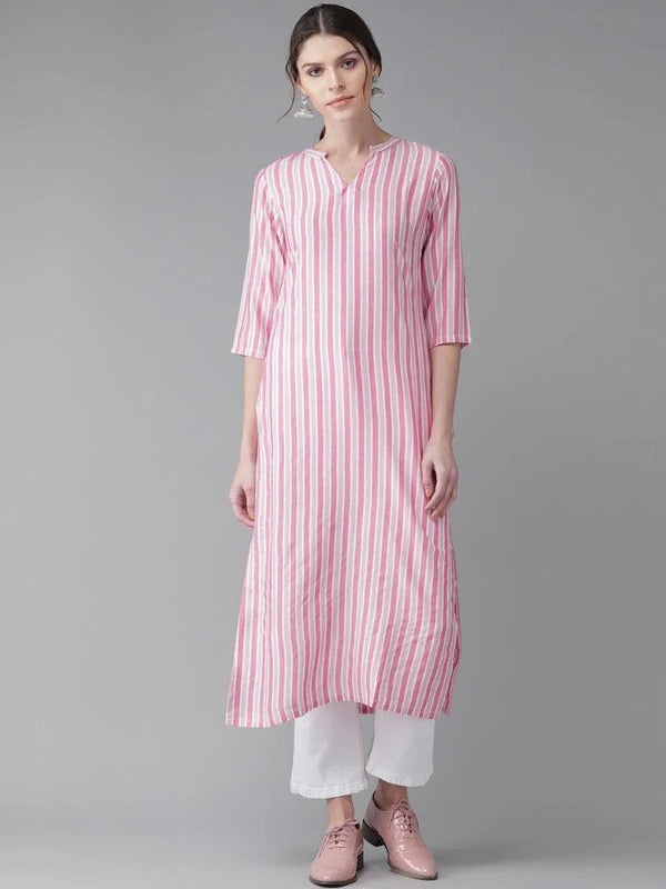 Pink Striped Rayon Kurta - Jashvi