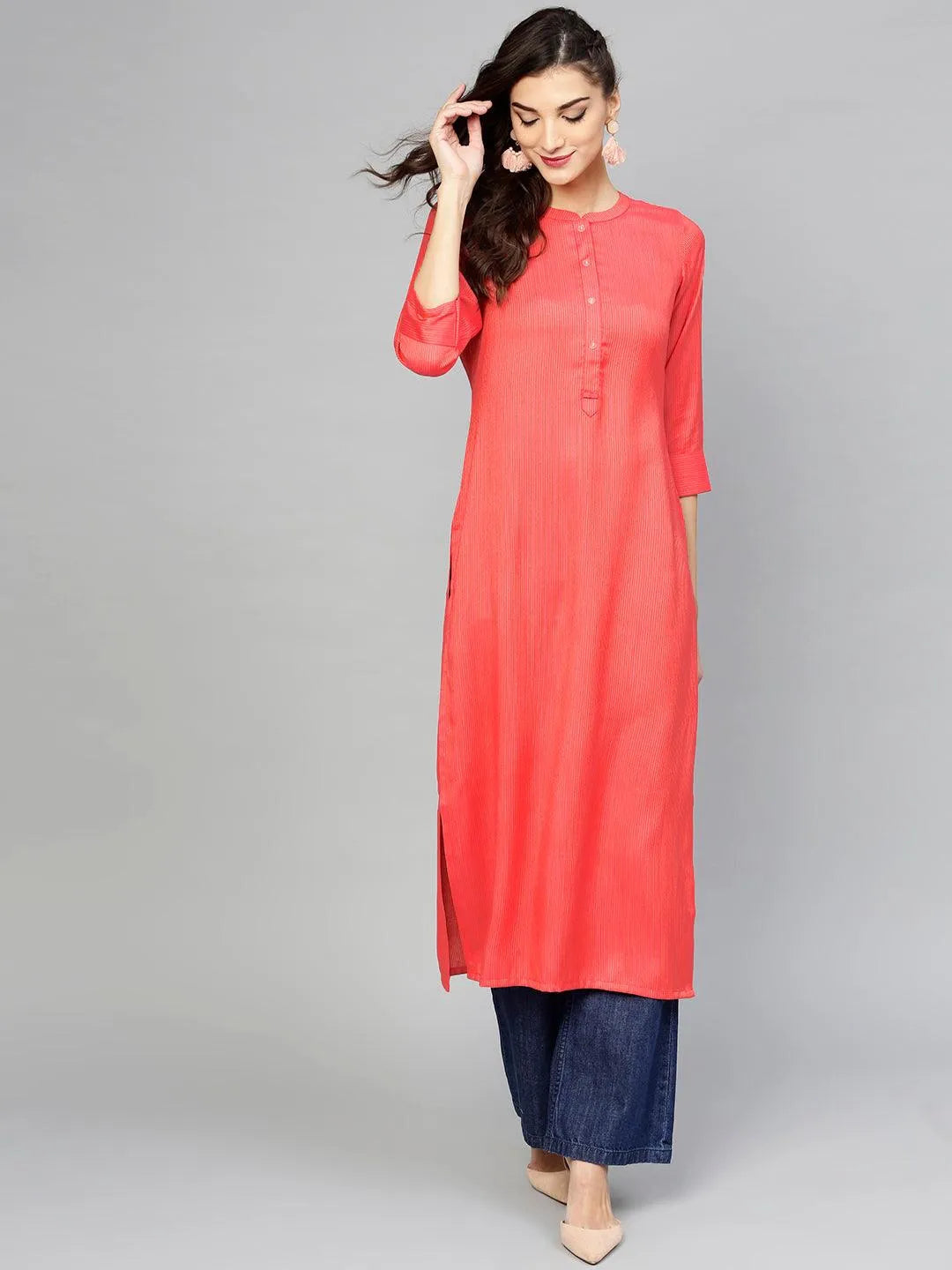 Pink Striped Rayon Kurta - Jashvi