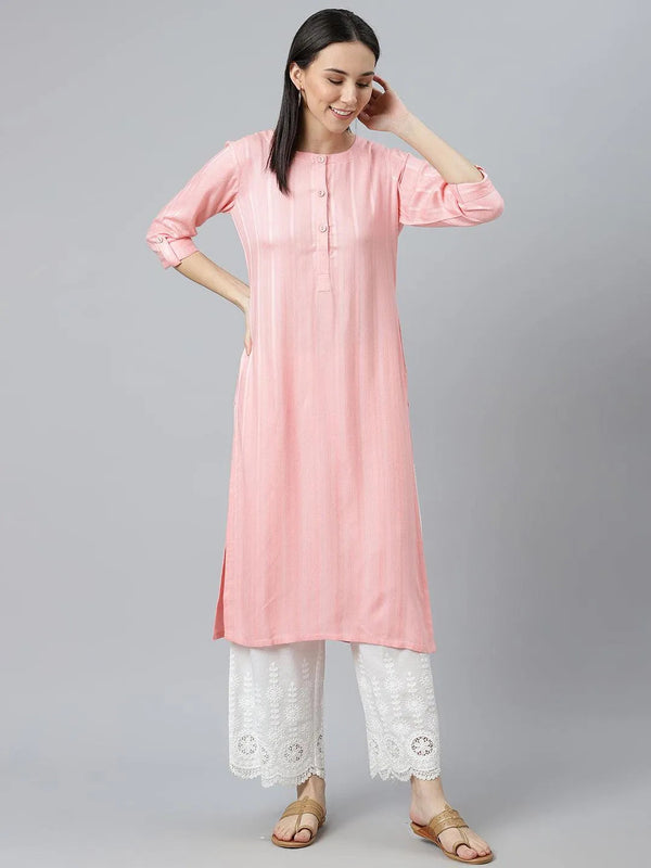 Pink Striped Rayon Kurta - Jashvi