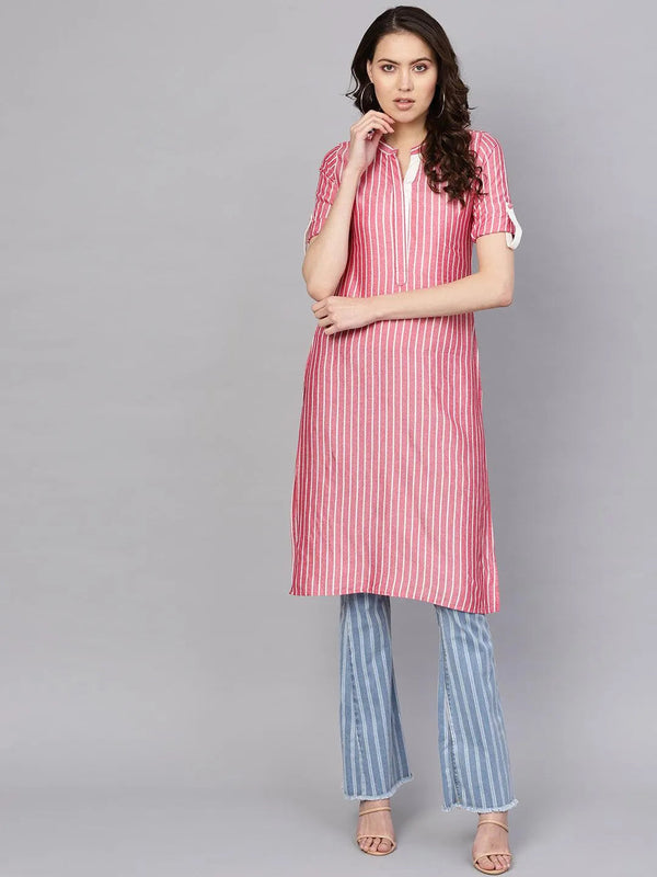 Pink Striped Rayon Kurta - Jashvi