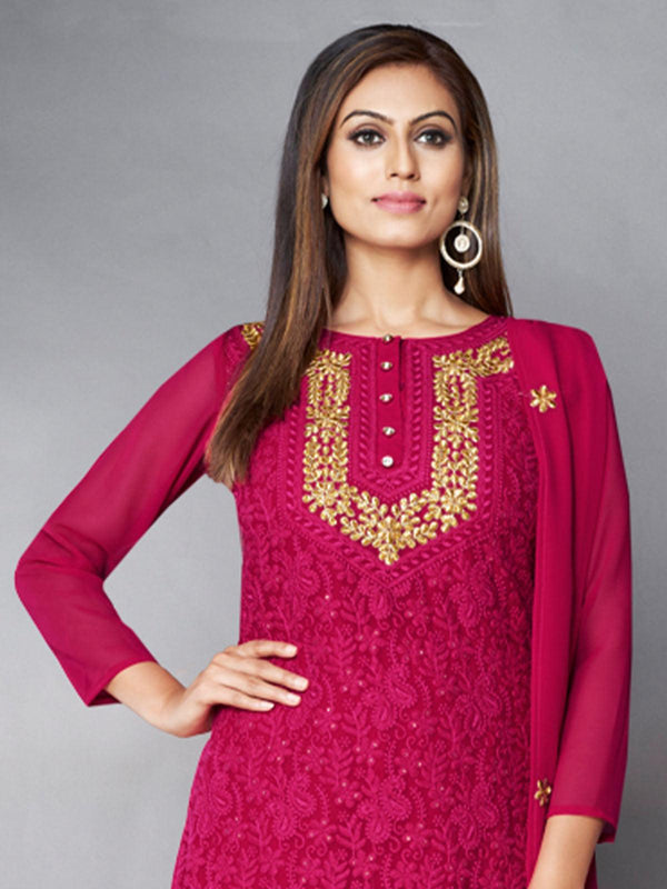 Women's Pink Georgette Sharara Suit Set - Odette